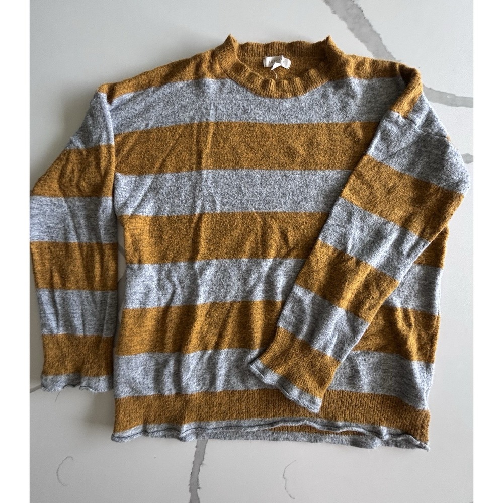 REBORN J Gray Mustard Striped Long Sleeved Sweater Medium